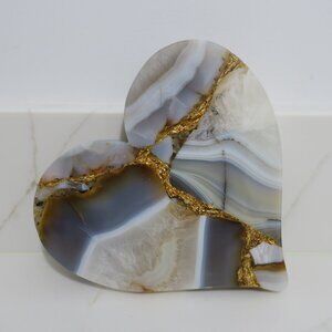 Semi Precious Marble Heart 6 Inch Blue Polished Handmade Gift NEW